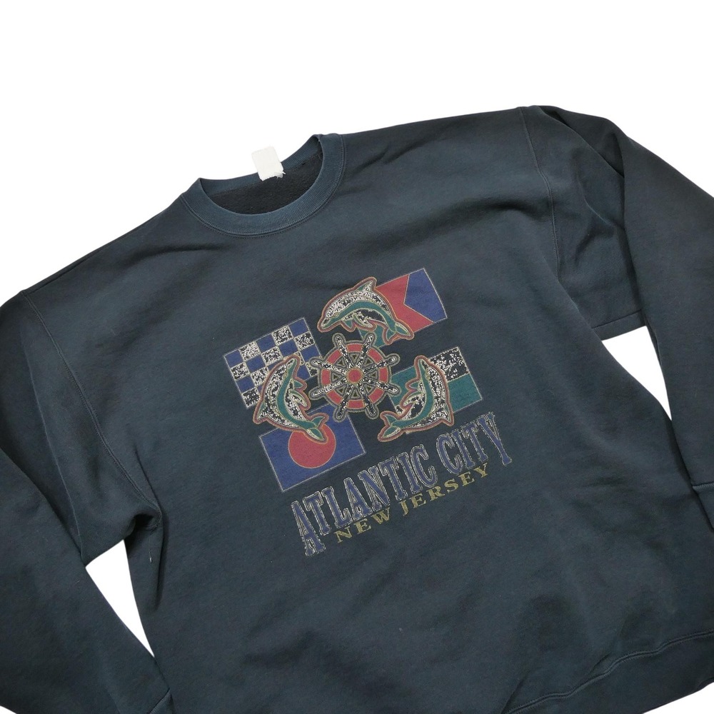 Atlantic City New Jersey Sweatshirt Mens 2XL Black Nautical Graphic Fleece